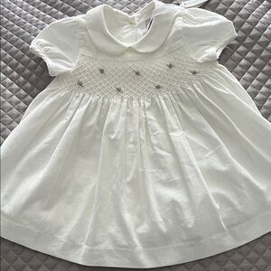 Smocked White Baby Dress with Peter Pan Collar